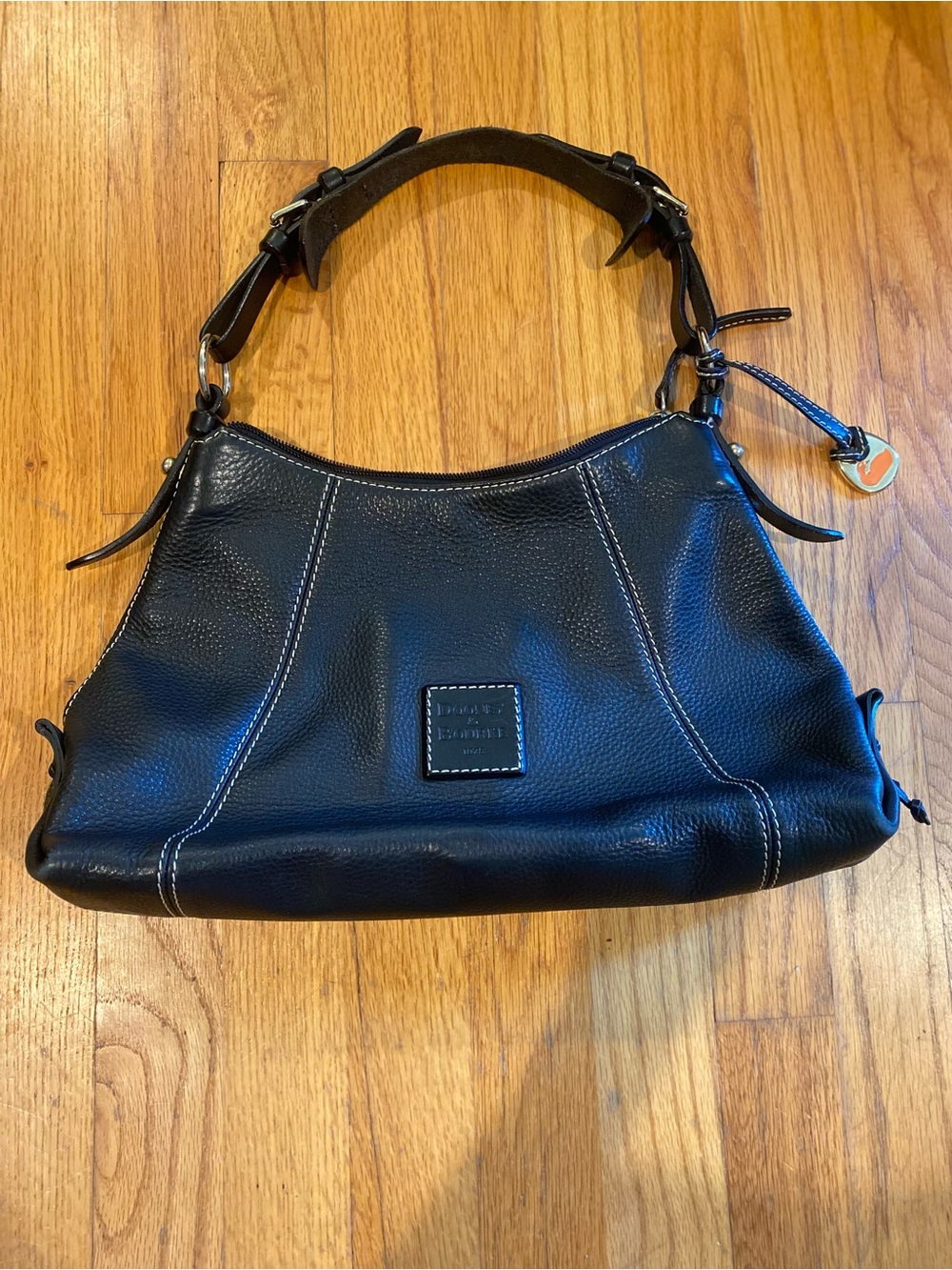 Dooney & Bourke Pebble Grain Leather Hobo Bag Black Red Interior Zipper Closure